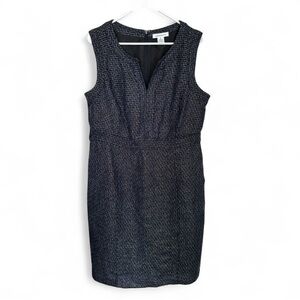 Liz Claiborne Metallic Tweed Sheath Dress Size 16 Blue Gray Sleeveless V-Neck